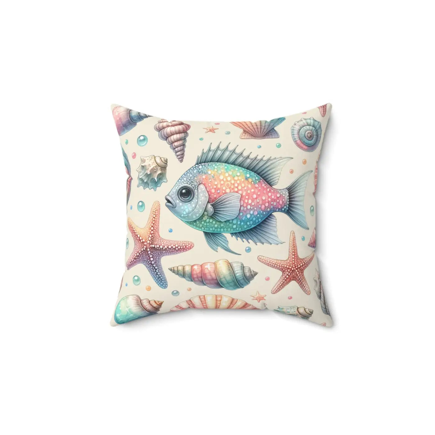 Fishes Square Pillow - Spun Polyester Marine Decor - DipaliZ