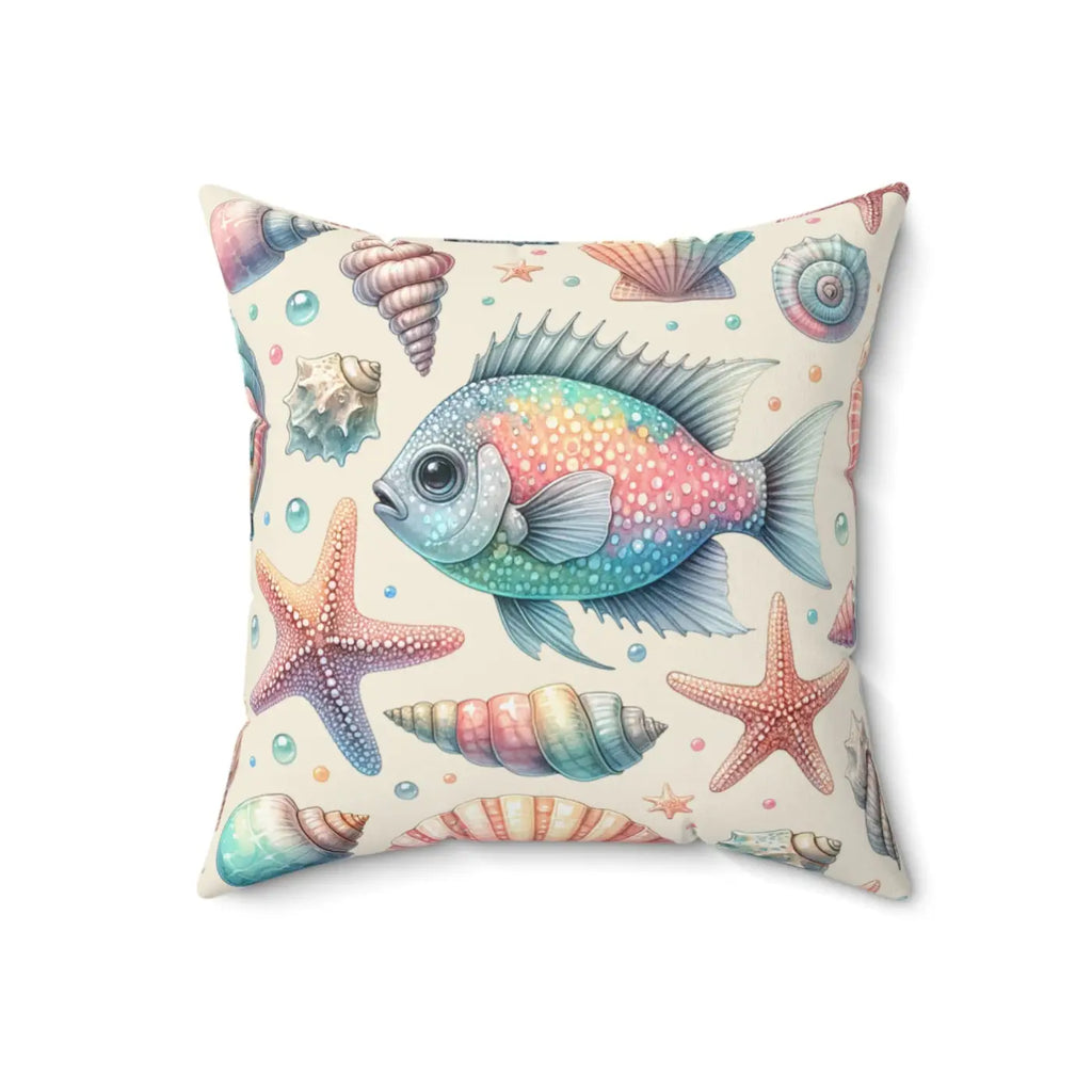 Fishes Square Pillow - Spun Polyester Marine Decor - DipaliZ