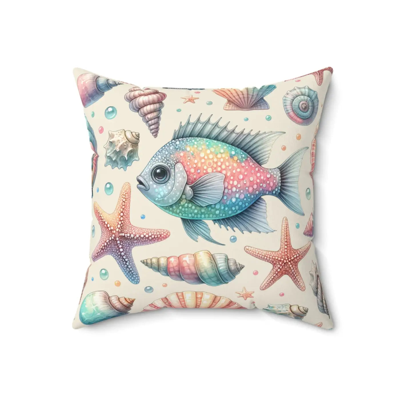 Fishes Square Pillow - Spun Polyester Marine Decor - DipaliZ