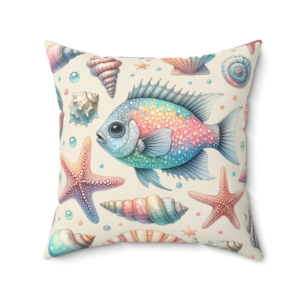 Fishes Square Pillow - Spun Polyester Marine Decor - DipaliZ