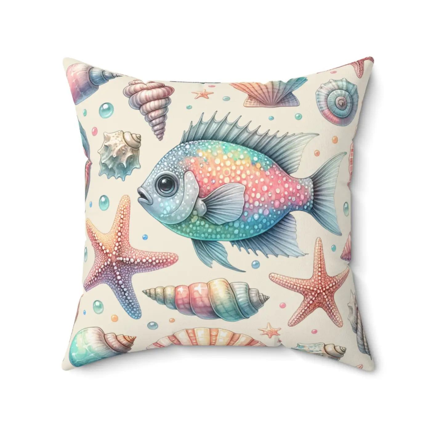 Fishes Square Pillow - Spun Polyester Marine Decor - DipaliZ