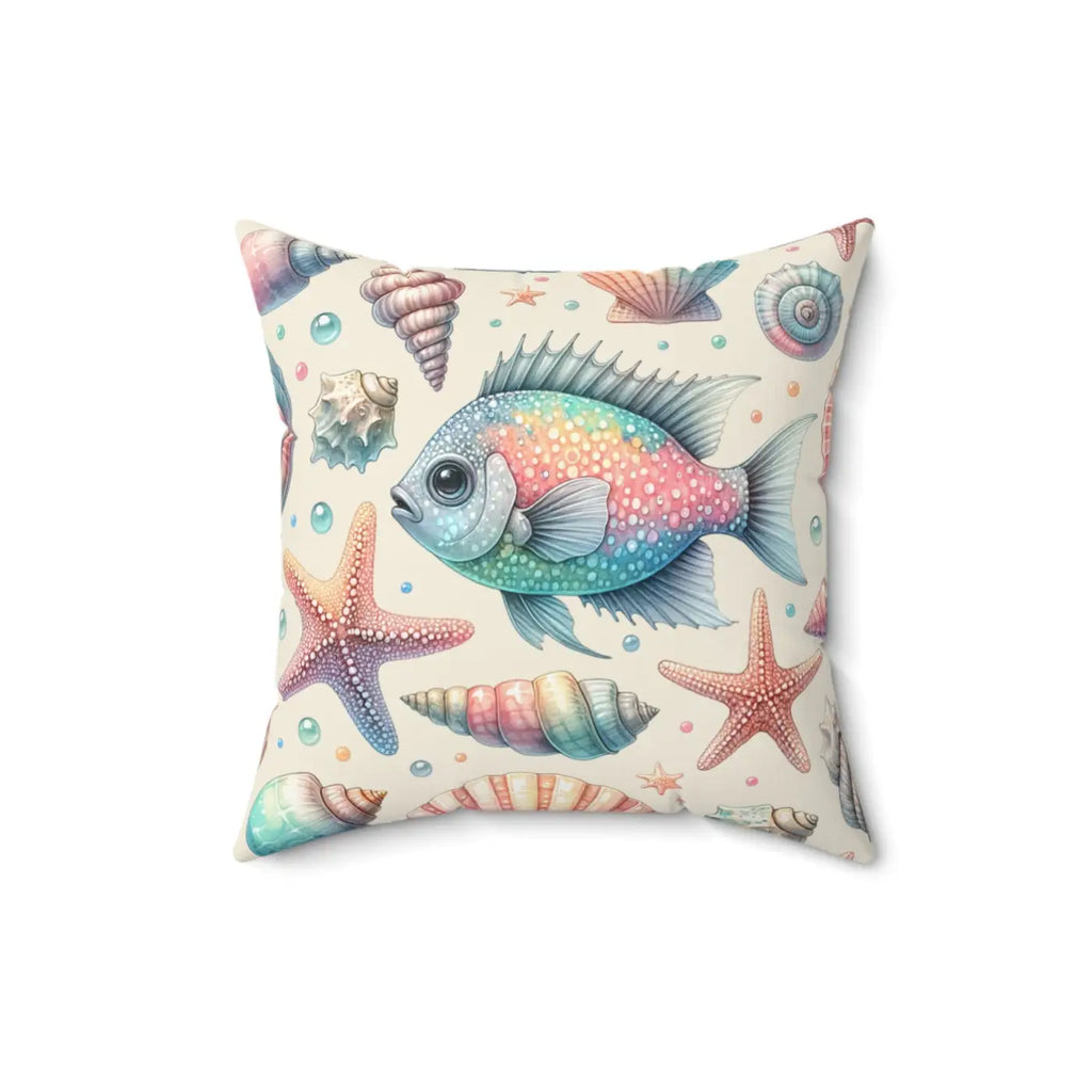 Fishes Square Pillow - Spun Polyester Marine Decor - DipaliZ