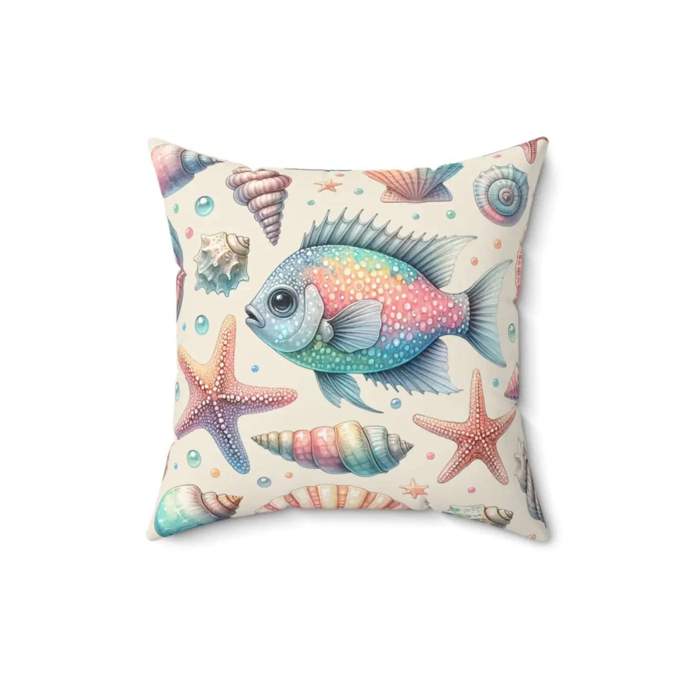 Fishes Square Pillow - Spun Polyester Marine Decor - DipaliZ