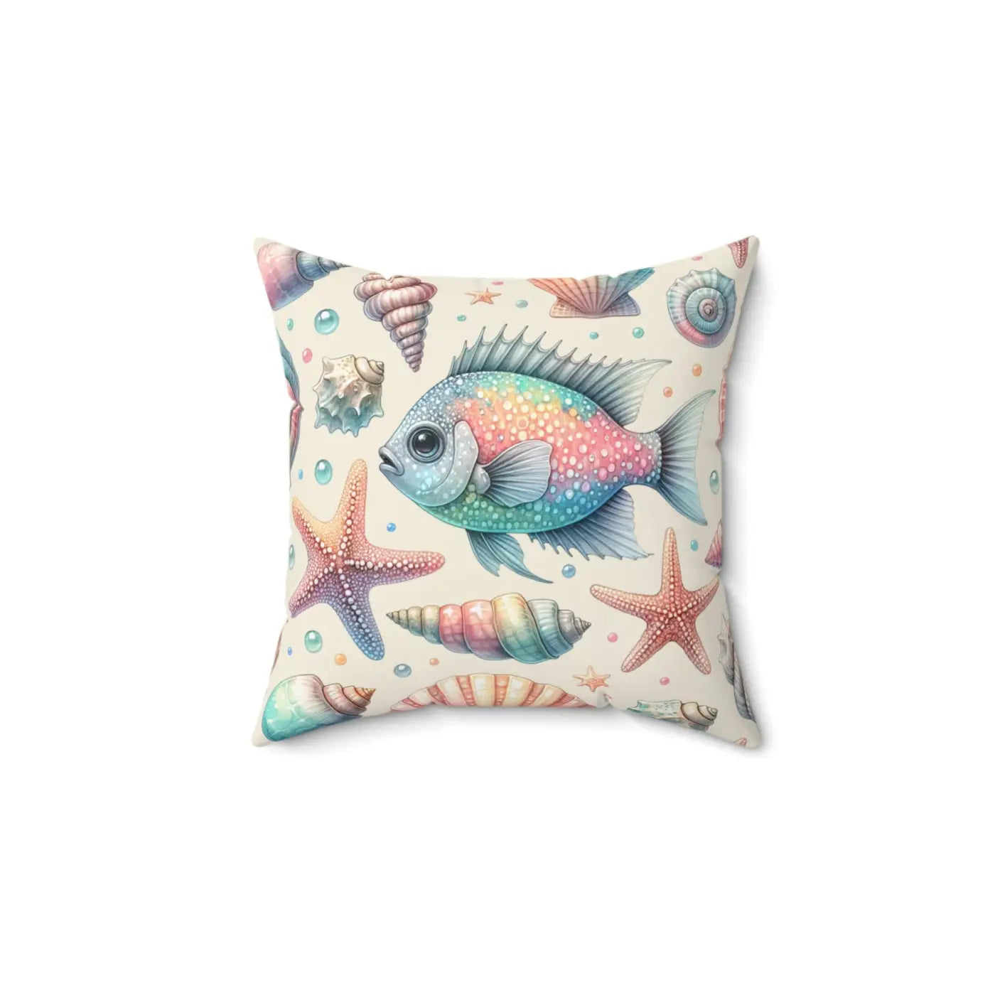 Fishes Square Pillow - Spun Polyester Marine Decor - DipaliZ