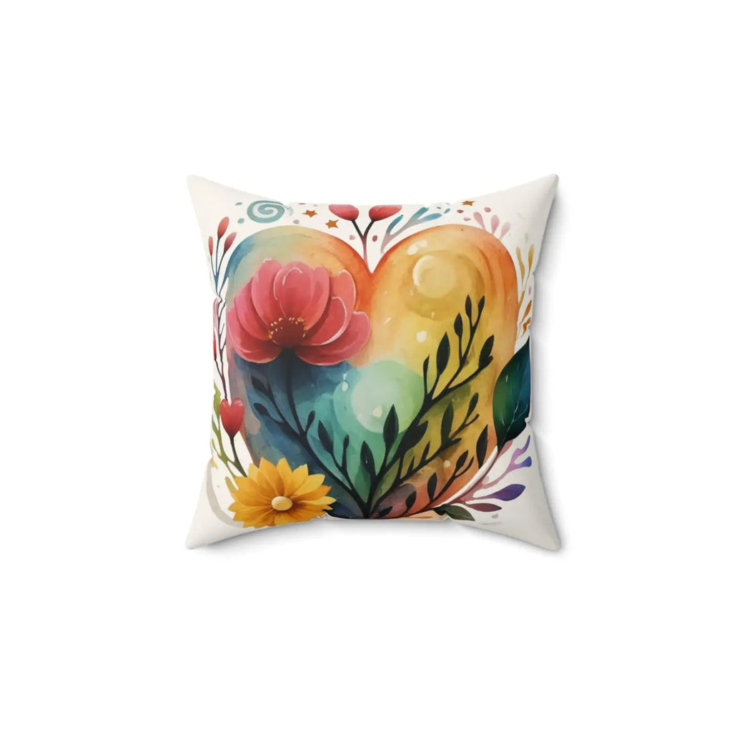 Spun Polyester Square Pillow - Hearts and Flowers Design - DipaliZ