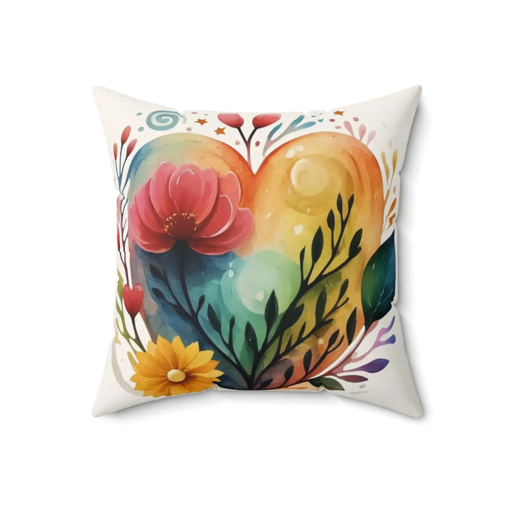 Spun Polyester Square Pillow - Hearts and Flowers Design - DipaliZ