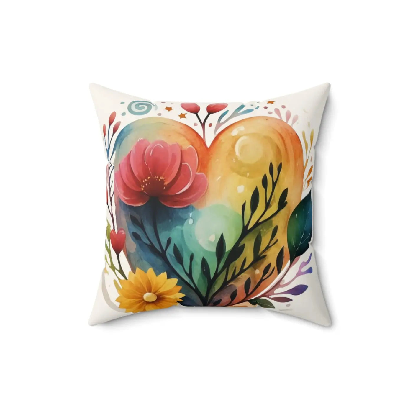 Spun Polyester Square Pillow - Hearts and Flowers Design - DipaliZ