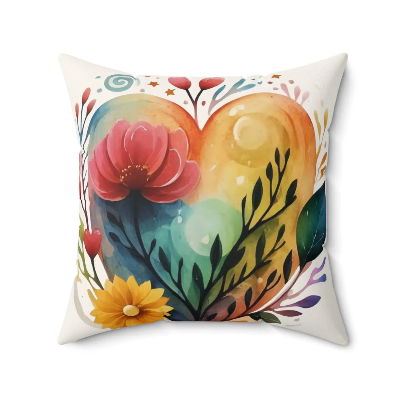Spun Polyester Square Pillow - Hearts and Flowers Design - DipaliZ