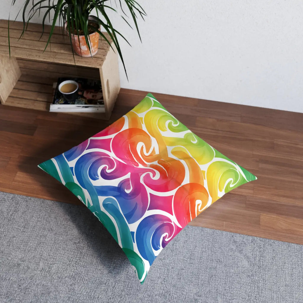 Rainbow Swirl Tufted Floor Pillow - Vibrant Home Decor - DipaliZ