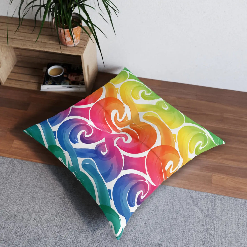 Rainbow Swirl Tufted Floor Pillow - Vibrant Home Decor - DipaliZ