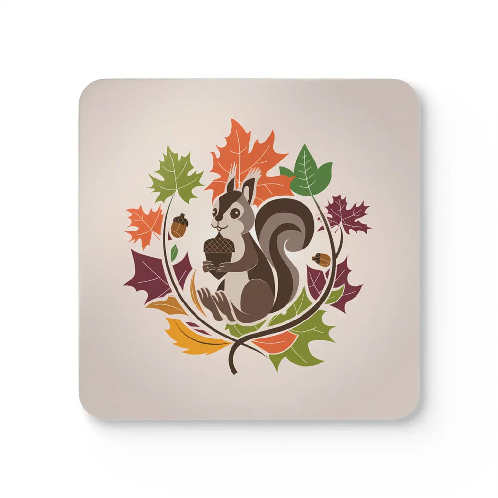 Corkwood Coaster Set - Fall Season Charm with Adorable Squirrel - DipaliZ