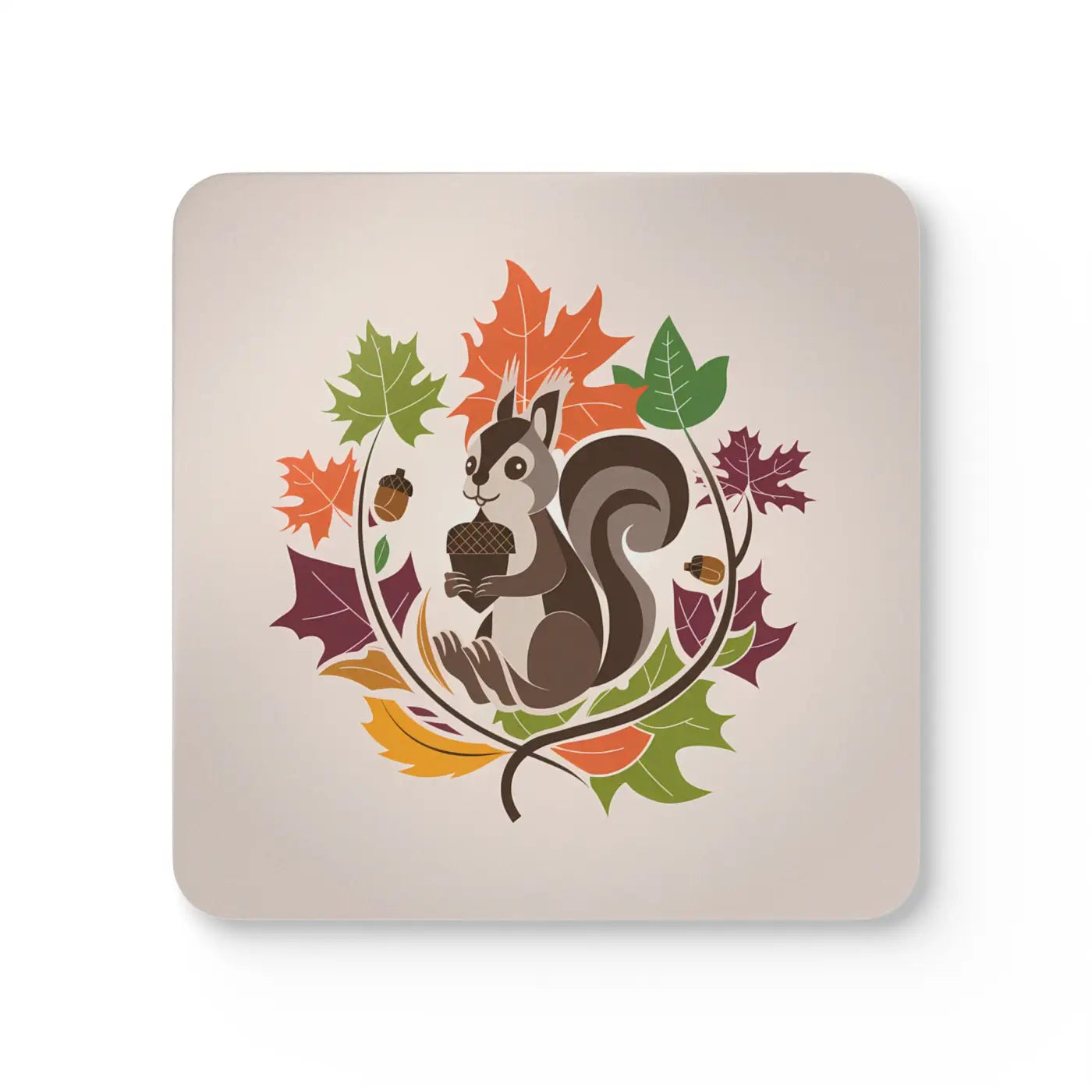 Corkwood Coaster Set - Fall Season Charm with Adorable Squirrel - DipaliZ