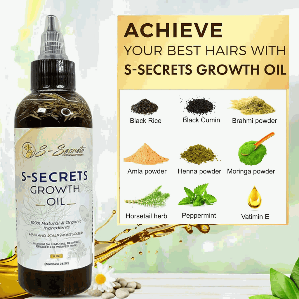 S-Secrets Scalp Stimulator Hair Growth Oil 4oz - Herbal Biotin & Essential Oils for All Hair Types
