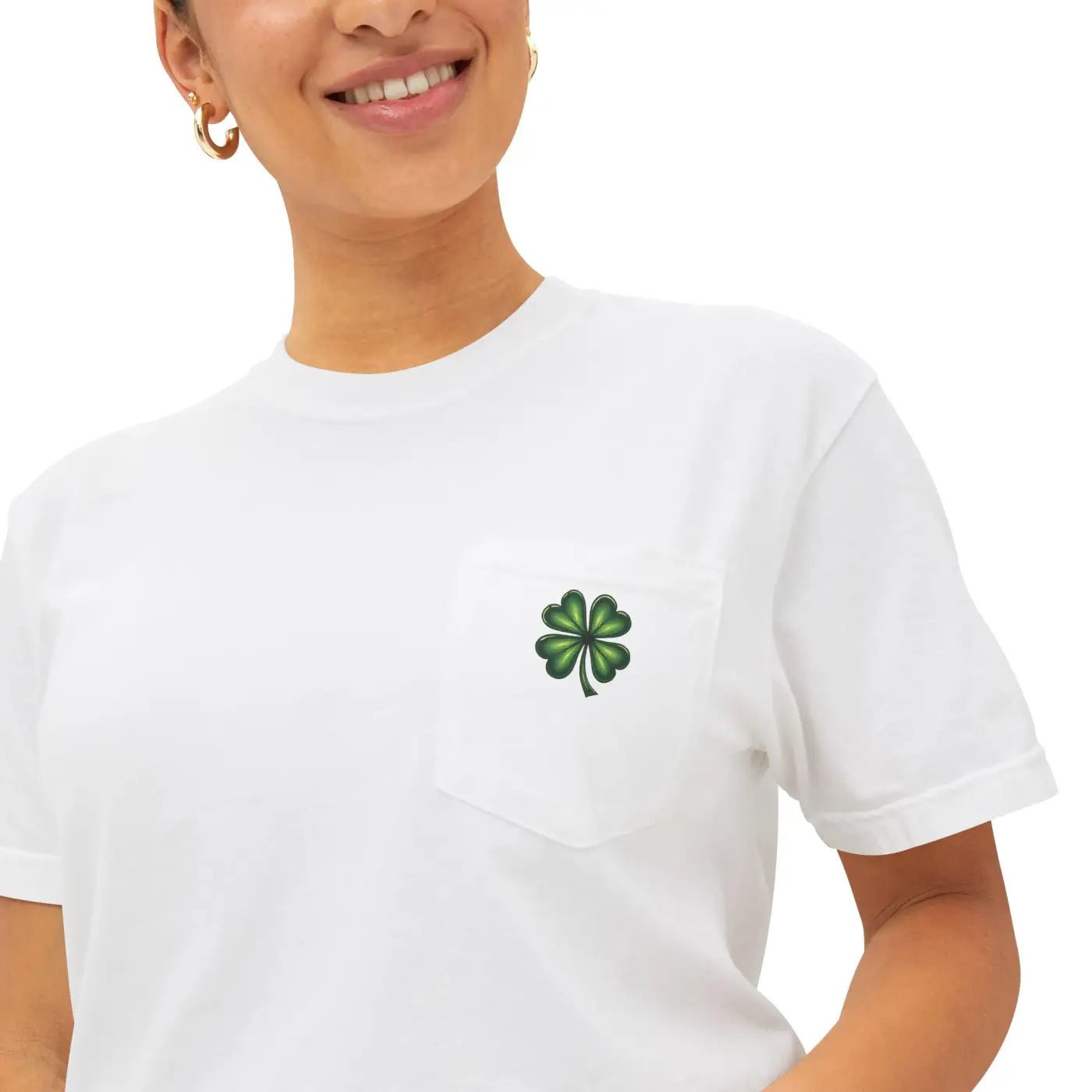 St Patricks Day Clover Pocket Tee - Festive Irish Design - DipaliZ