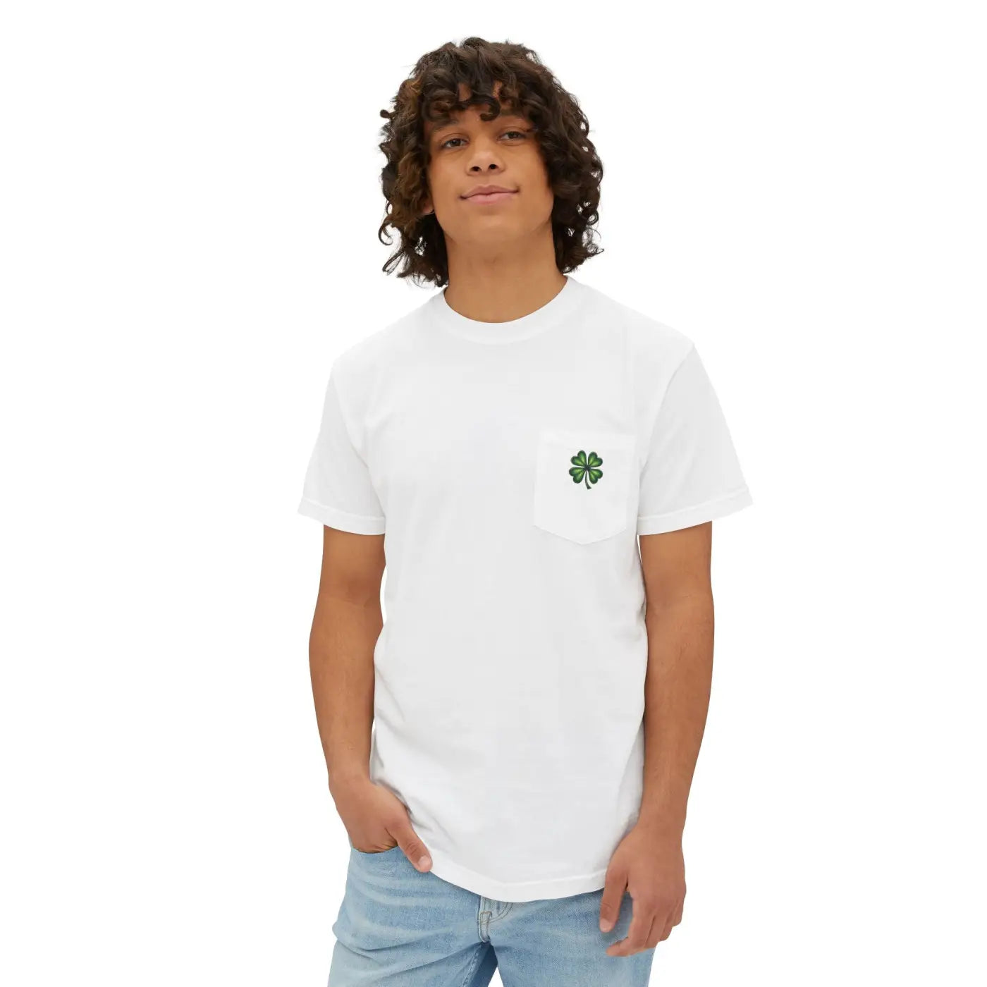 St Patricks Day Clover Pocket Tee - Festive Irish Design - DipaliZ