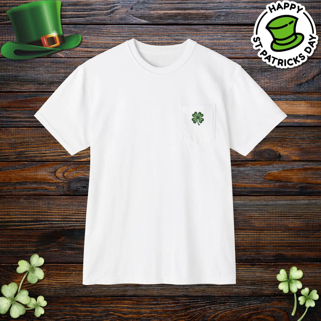 St Patricks Day Clover Pocket Tee - Festive Irish Design - DipaliZ