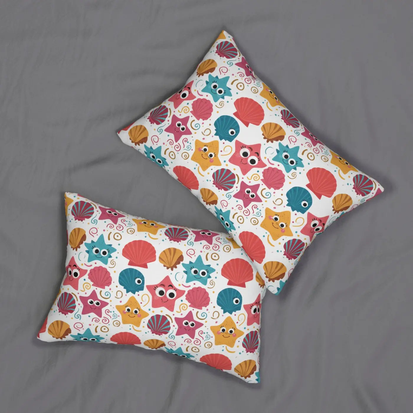 Coastal Vibes Spun Polyester Lumbar Pillow - Starfish and Shells - DipaliZ
