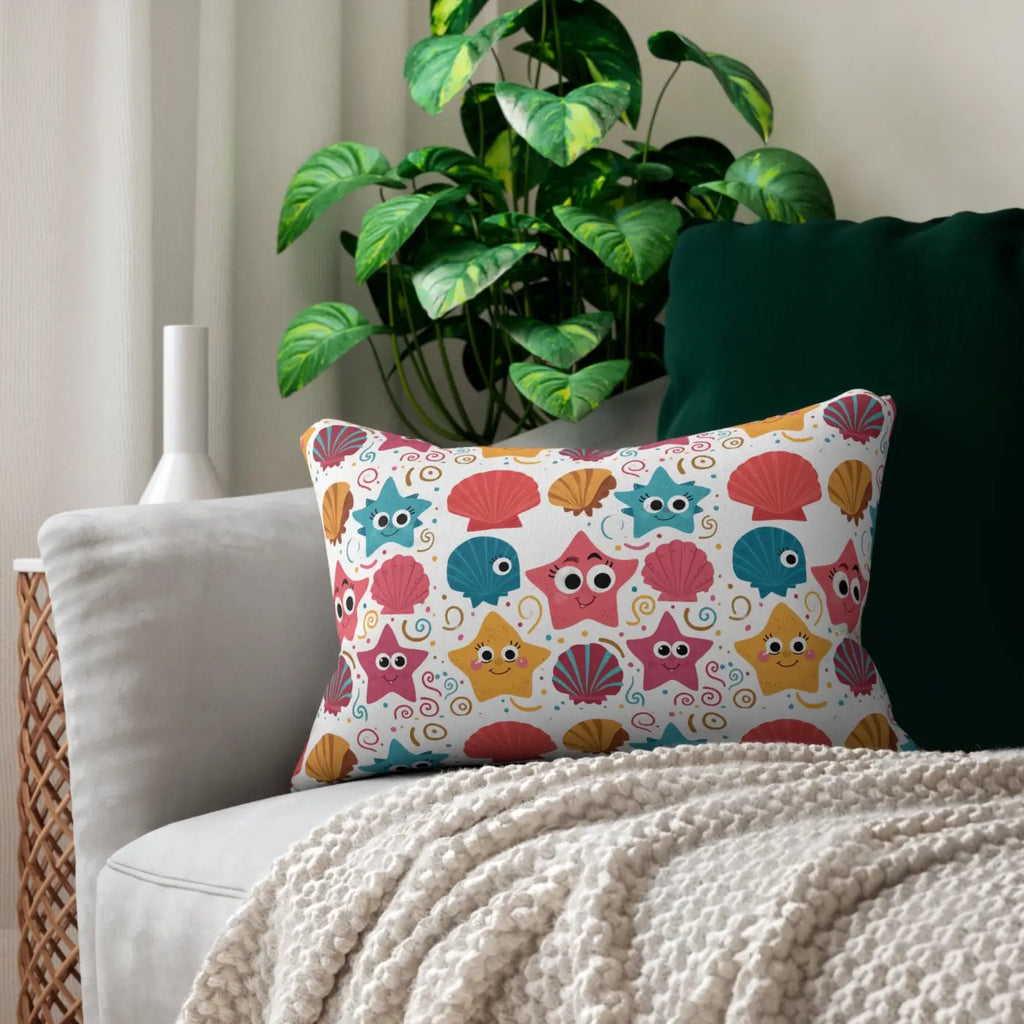 Coastal Vibes Spun Polyester Lumbar Pillow - Starfish and Shells - DipaliZ