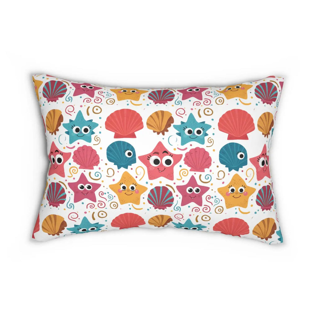 Coastal Vibes Spun Polyester Lumbar Pillow - Starfish and Shells - DipaliZ