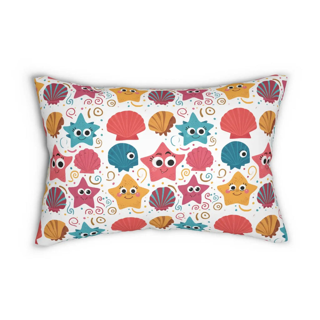 Coastal Vibes Spun Polyester Lumbar Pillow - Starfish and Shells - DipaliZ