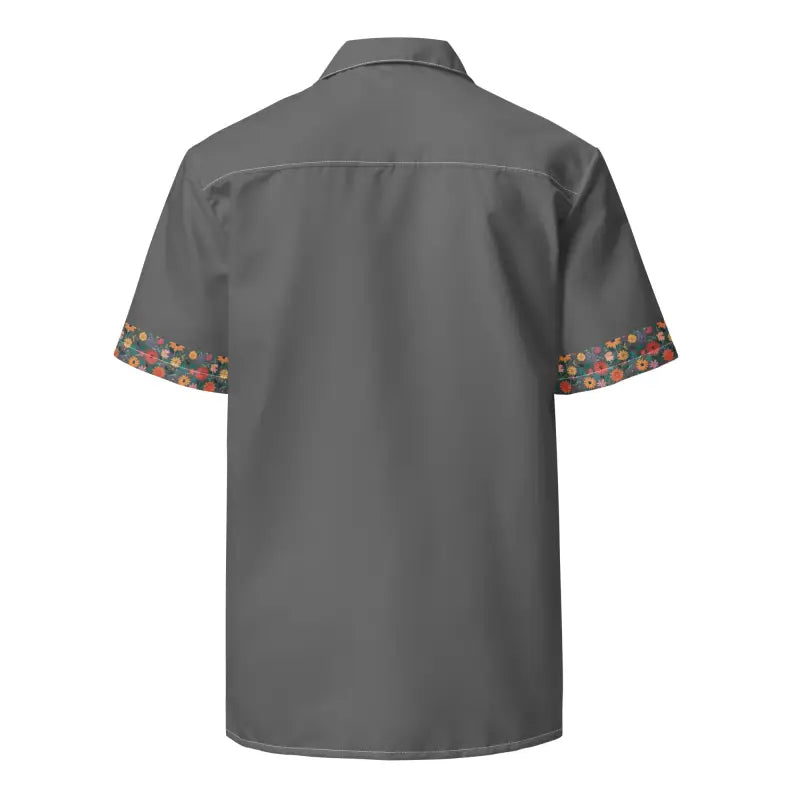 Flowers On Grey Button Shirt - Moisture Wicking Summer - DipaliZ