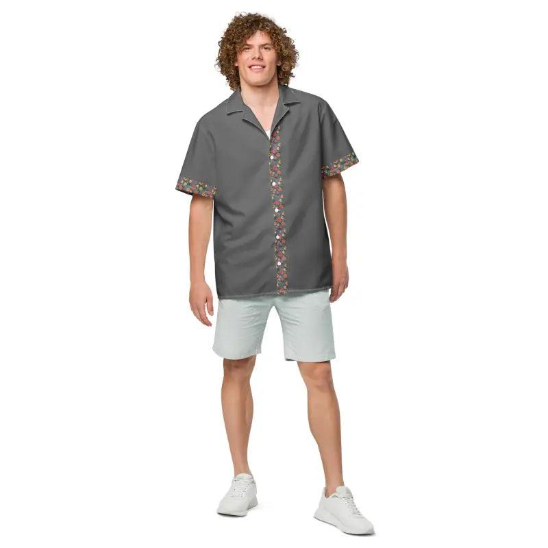 Flowers On Grey Button Shirt - Moisture Wicking Summer - DipaliZ