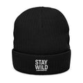 Stay Wild Ribbed Knit Beanie - Embroidered Cuff - DipaliZ