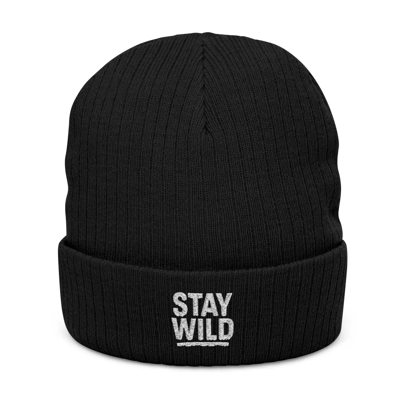Stay Wild Ribbed Knit Beanie - Embroidered Cuff - DipaliZ