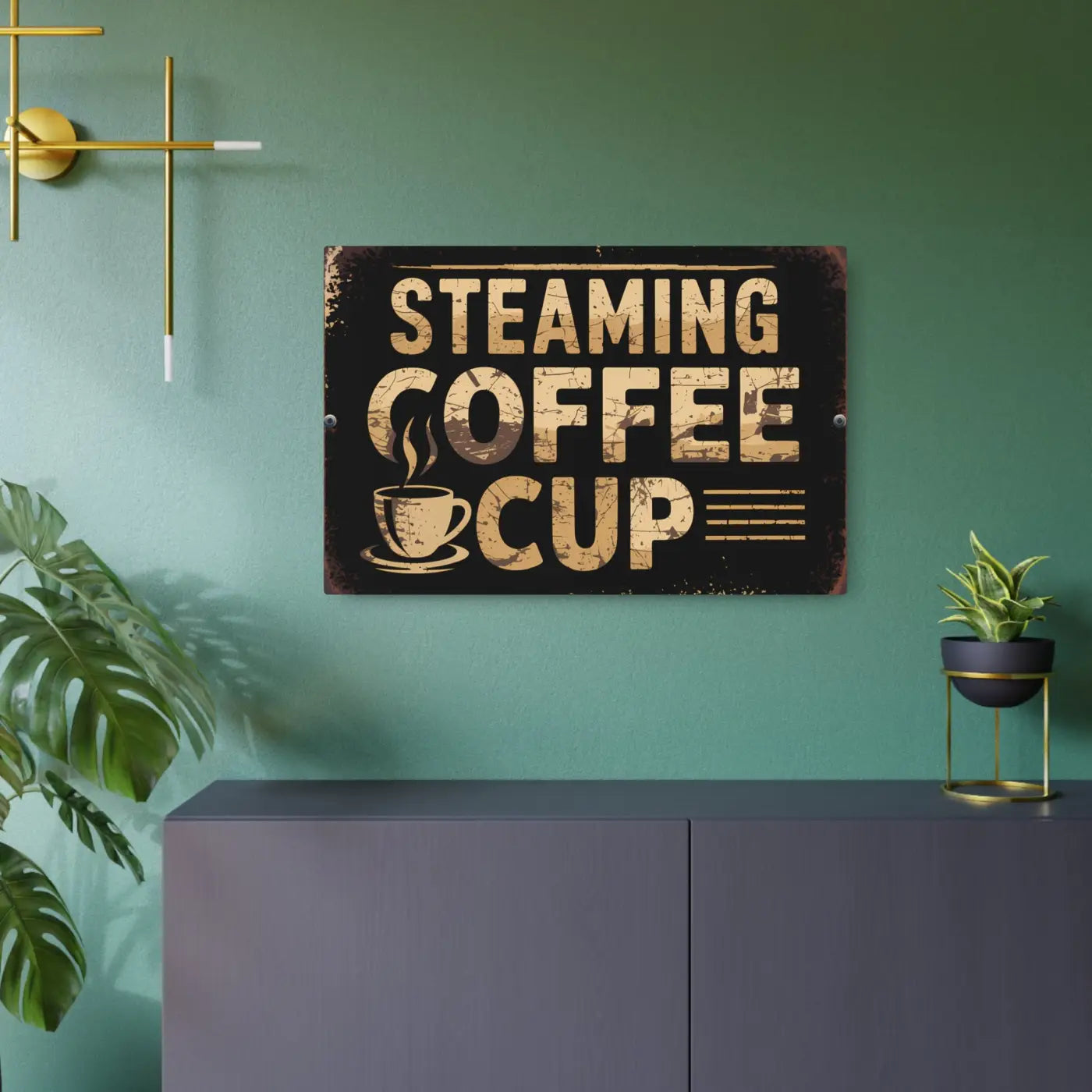 Vintage Steaming Coffee Cup Metal Sign - Retro Decor - DipaliZ
