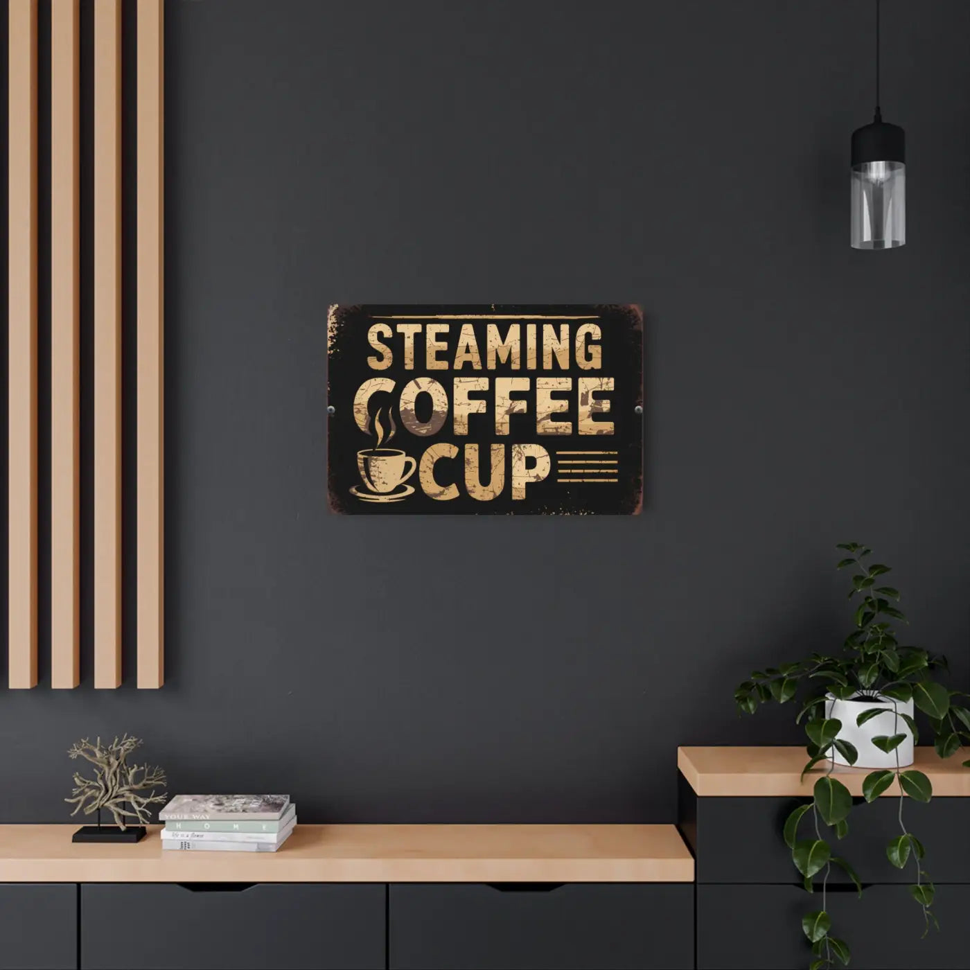 Vintage Steaming Coffee Cup Metal Sign - Retro Decor - DipaliZ