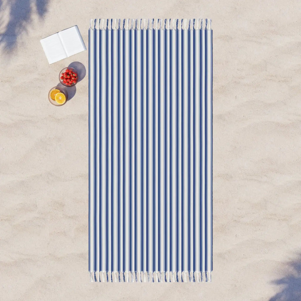 Striped Boho Beach Towel - Turkish Cotton with Hand-Knotted Tassels - DipaliZ