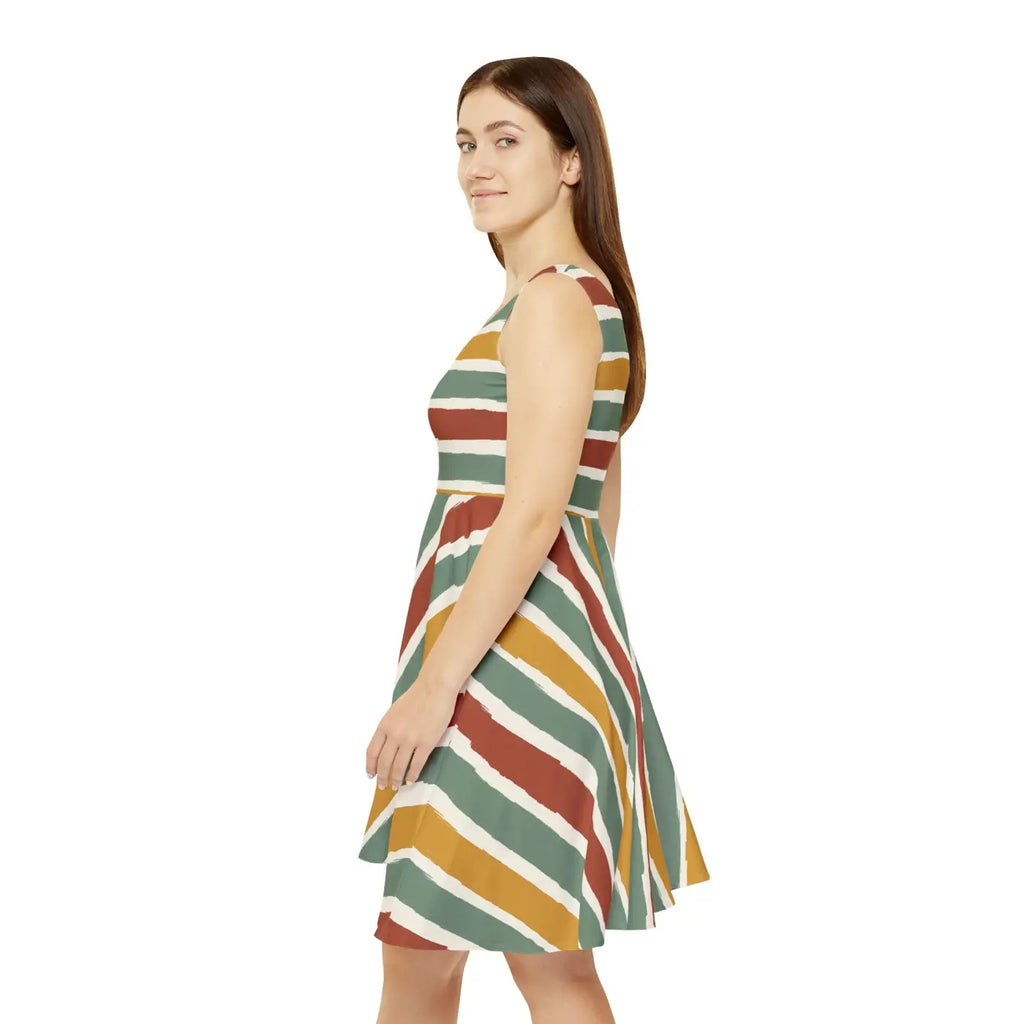 Striped Retro Skater Dress - Flowy A-Line Fall Style - DipaliZ