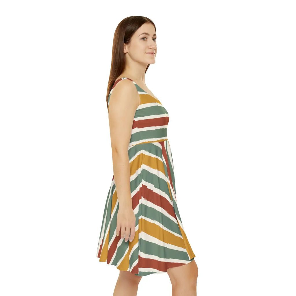 Striped Retro Skater Dress - Flowy A-Line Fall Style - DipaliZ
