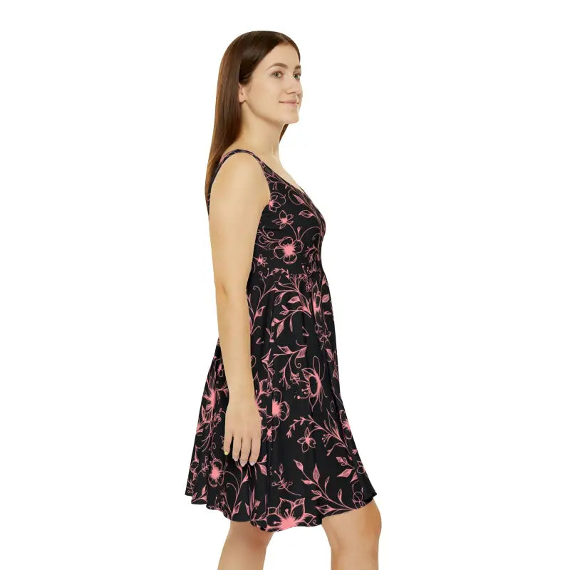 Skater Dress with Intricately Designed Flowers and Vines - DipaliZ