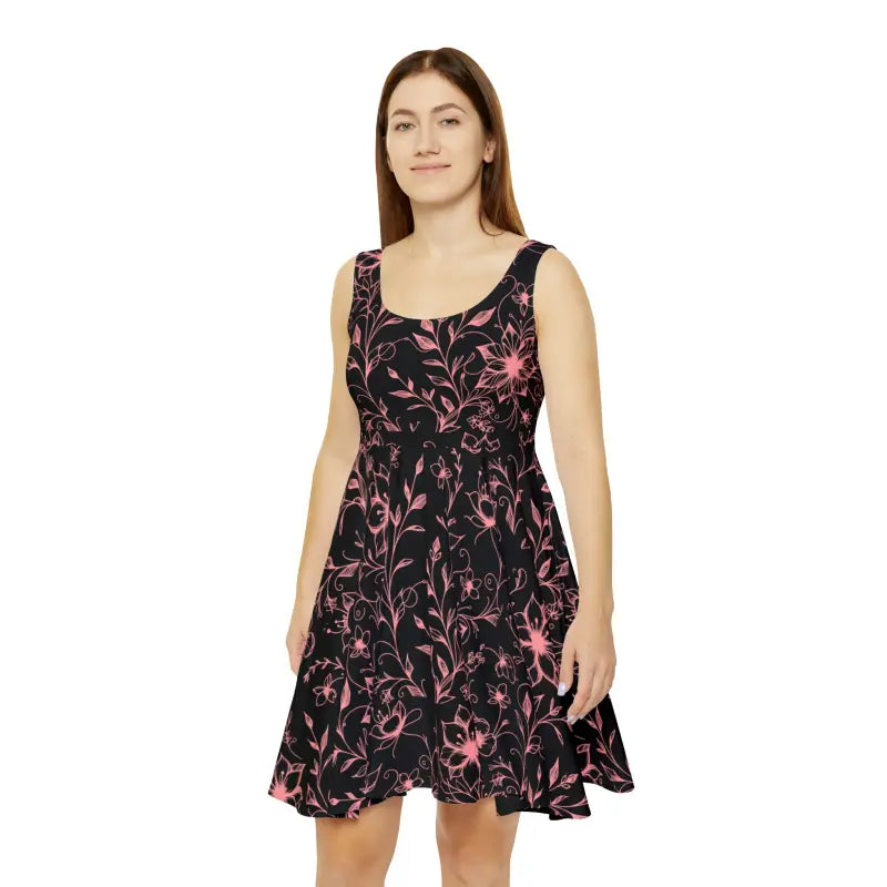 Skater Dress with Intricately Designed Flowers and Vines - DipaliZ