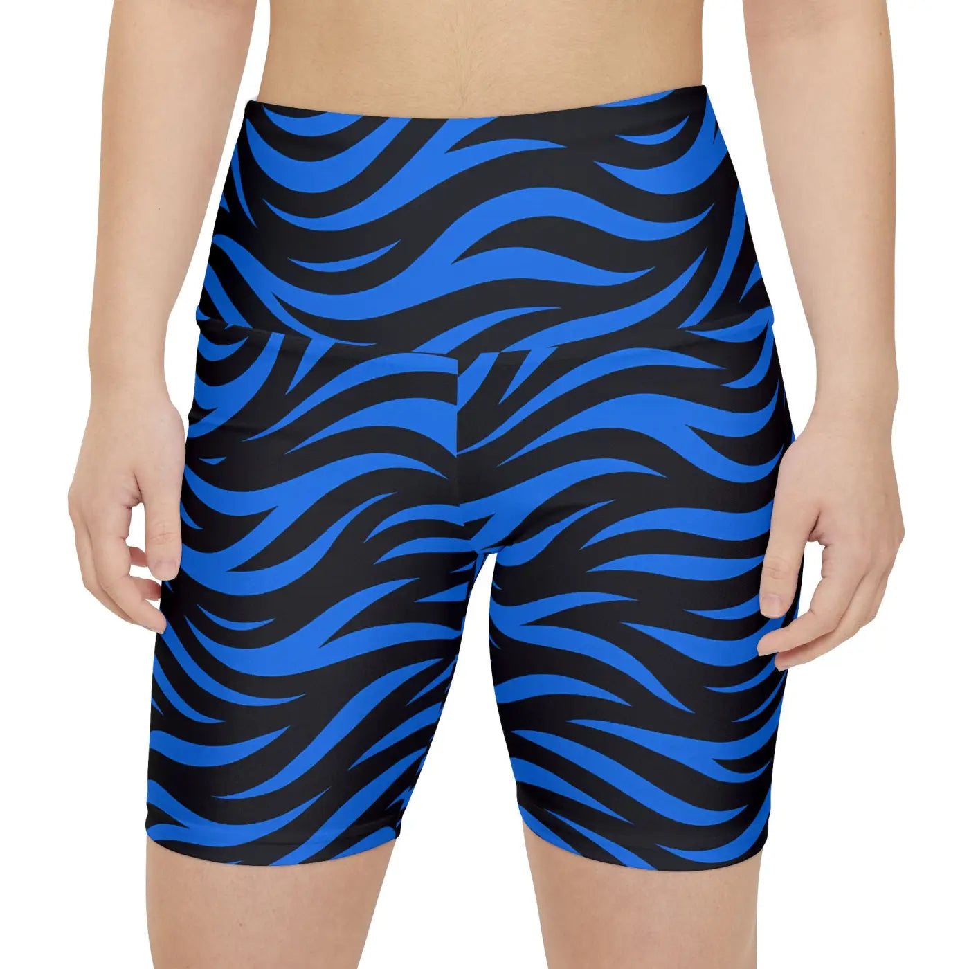 Striped Workout Shorts - Blue Striped Design - DipaliZ