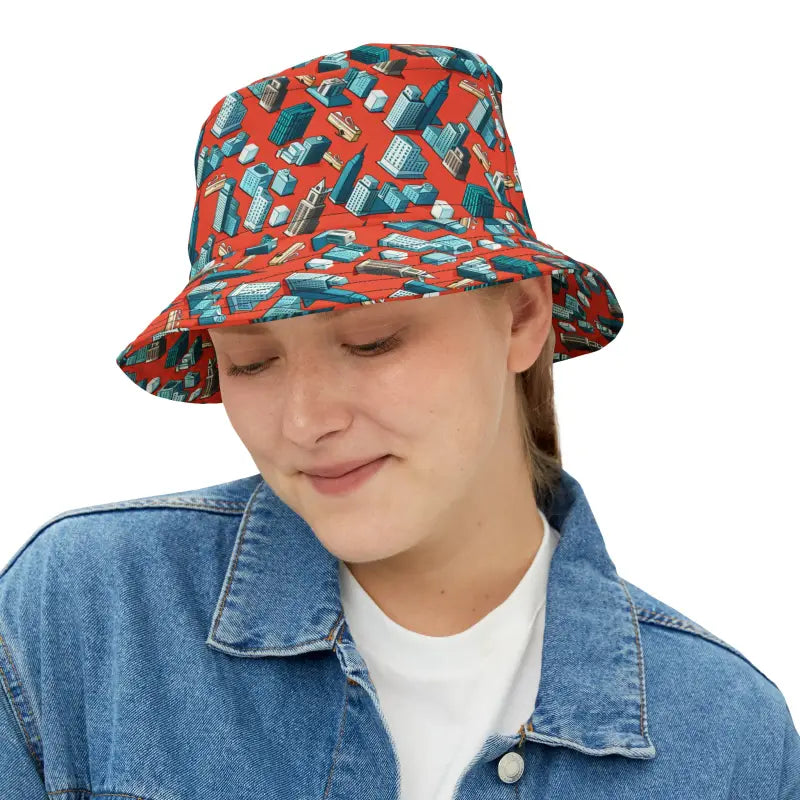Urban Bucket Hat - City Buildings Polyester Style - DipaliZ