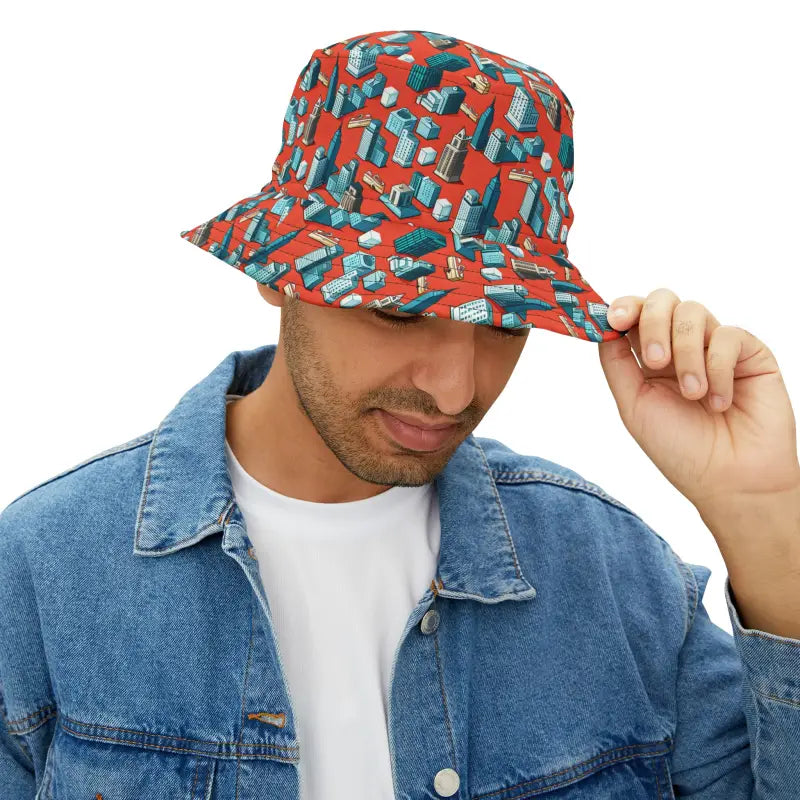 Urban Bucket Hat - City Buildings Polyester Style - DipaliZ