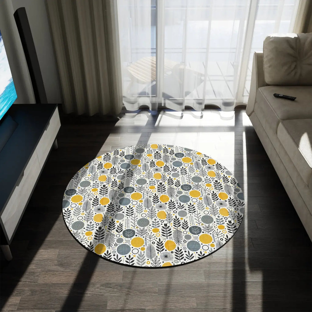 Stunning Round Rug - Stylish Floral Grey Design - DipaliZ