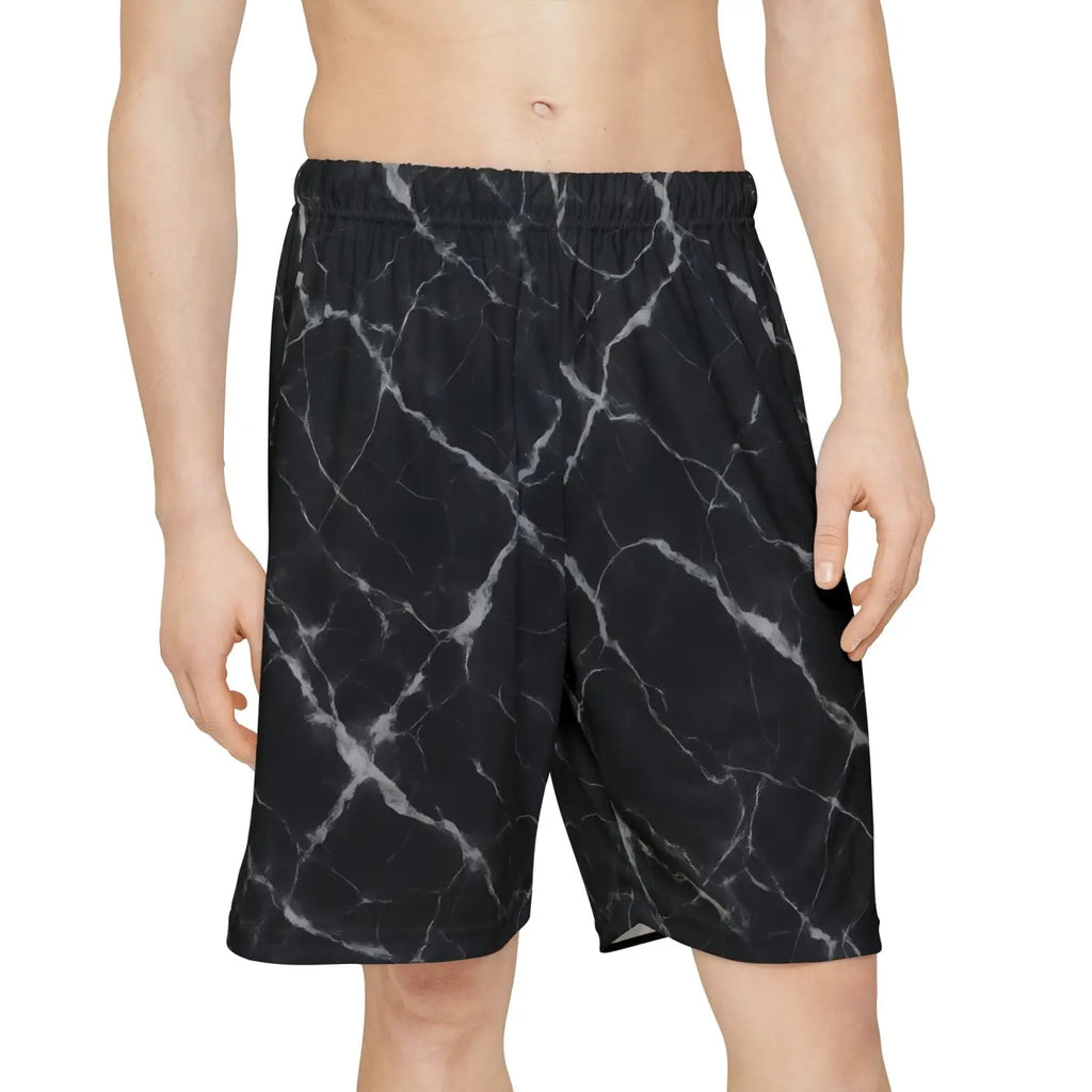 Marble Print Men's Sports Shorts - Casual Lounge Activewear - DipaliZ