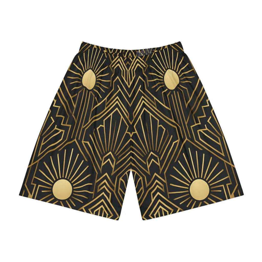 Men's Sports Shorts - Geometric Sun Design Activewear - DipaliZ