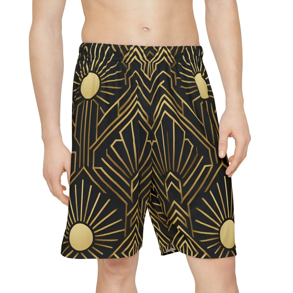 Men's Sports Shorts - Geometric Sun Design Activewear - DipaliZ