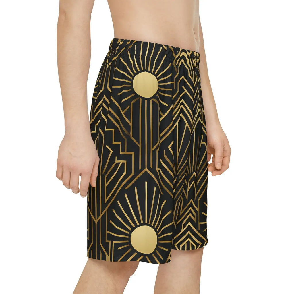 Men's Sports Shorts - Geometric Sun Design Activewear - DipaliZ