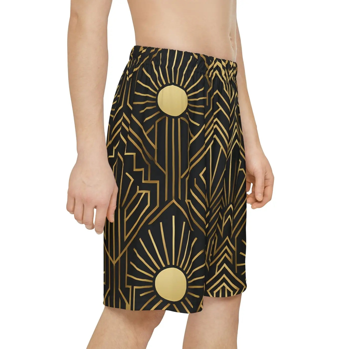 Men's Sports Shorts - Geometric Sun Design Activewear - DipaliZ