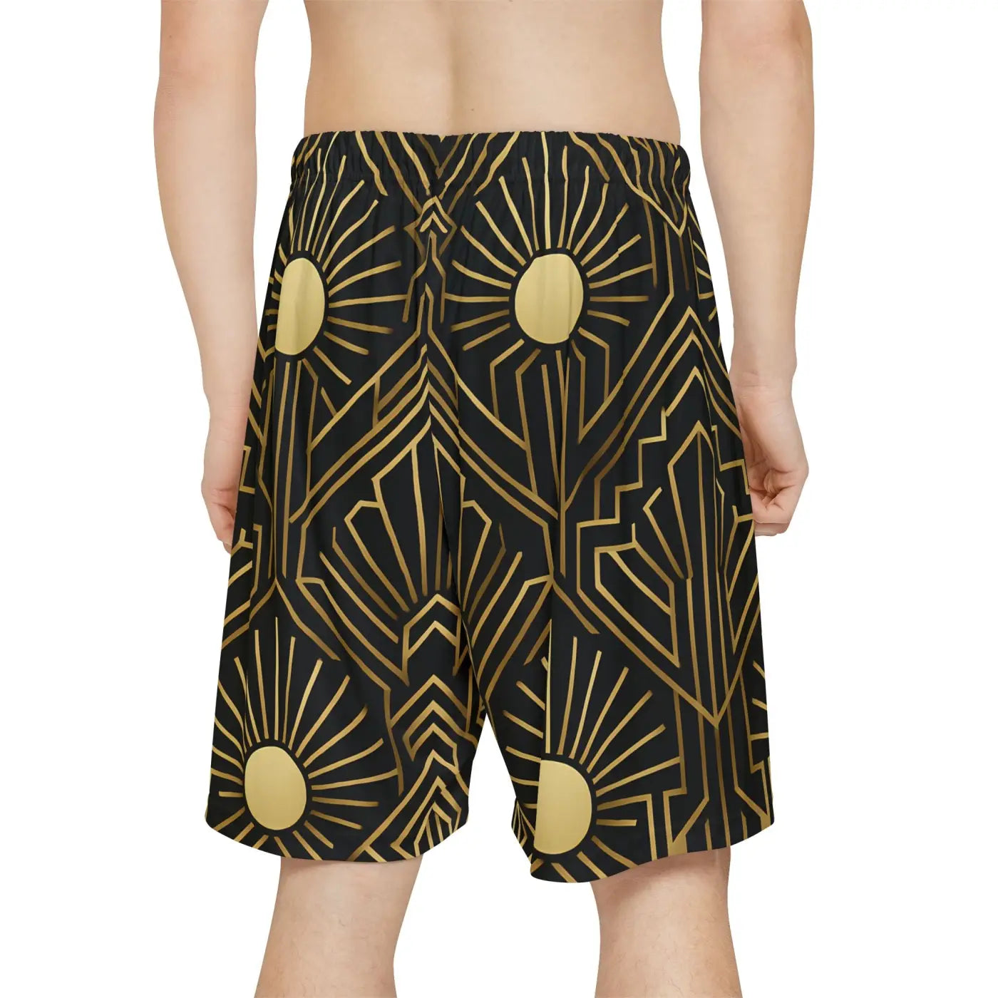 Men's Sports Shorts - Geometric Sun Design Activewear - DipaliZ