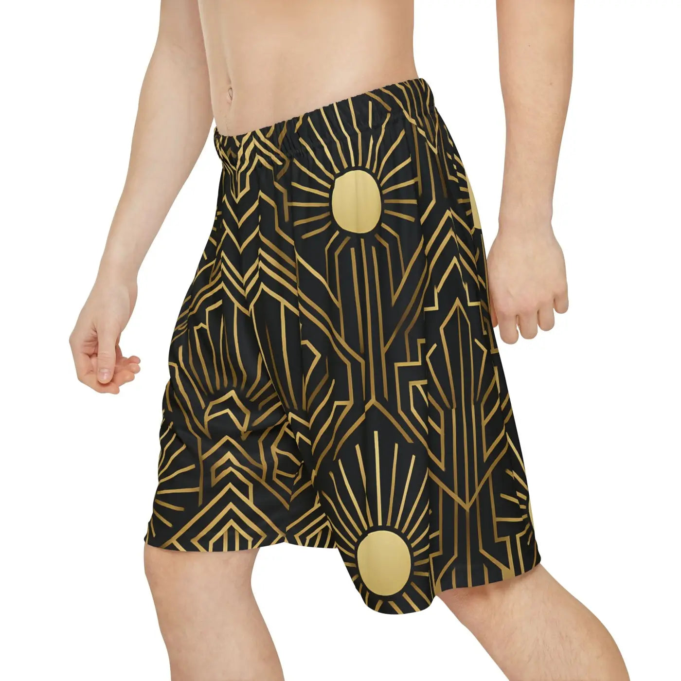 Men's Sports Shorts - Geometric Sun Design Activewear - DipaliZ