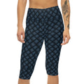 Stylish Navy Blue Capri Leggings - Checkered Print - DipaliZ