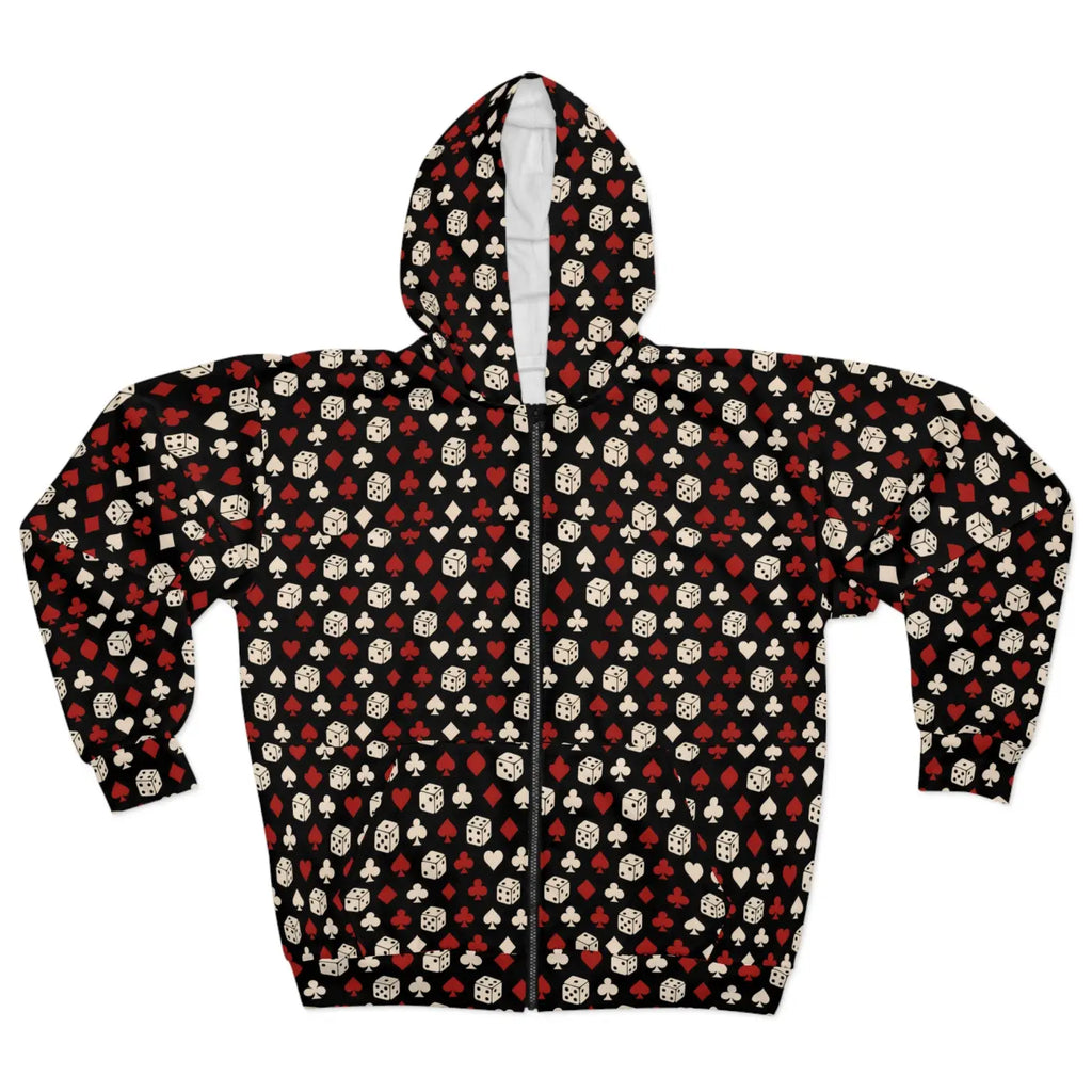 Cozy Black Red Patterned Hoodie - Stylish Unisex Zip - DipaliZ