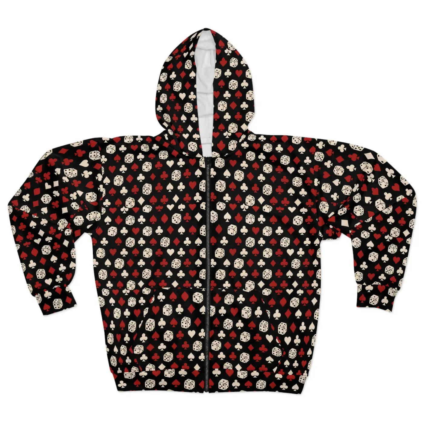Cozy Black Red Patterned Hoodie - Stylish Unisex Zip - DipaliZ