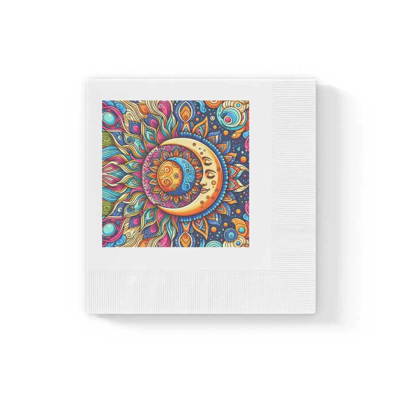 Moon Mandala Paper Napkins - White Coined Design - DipaliZ